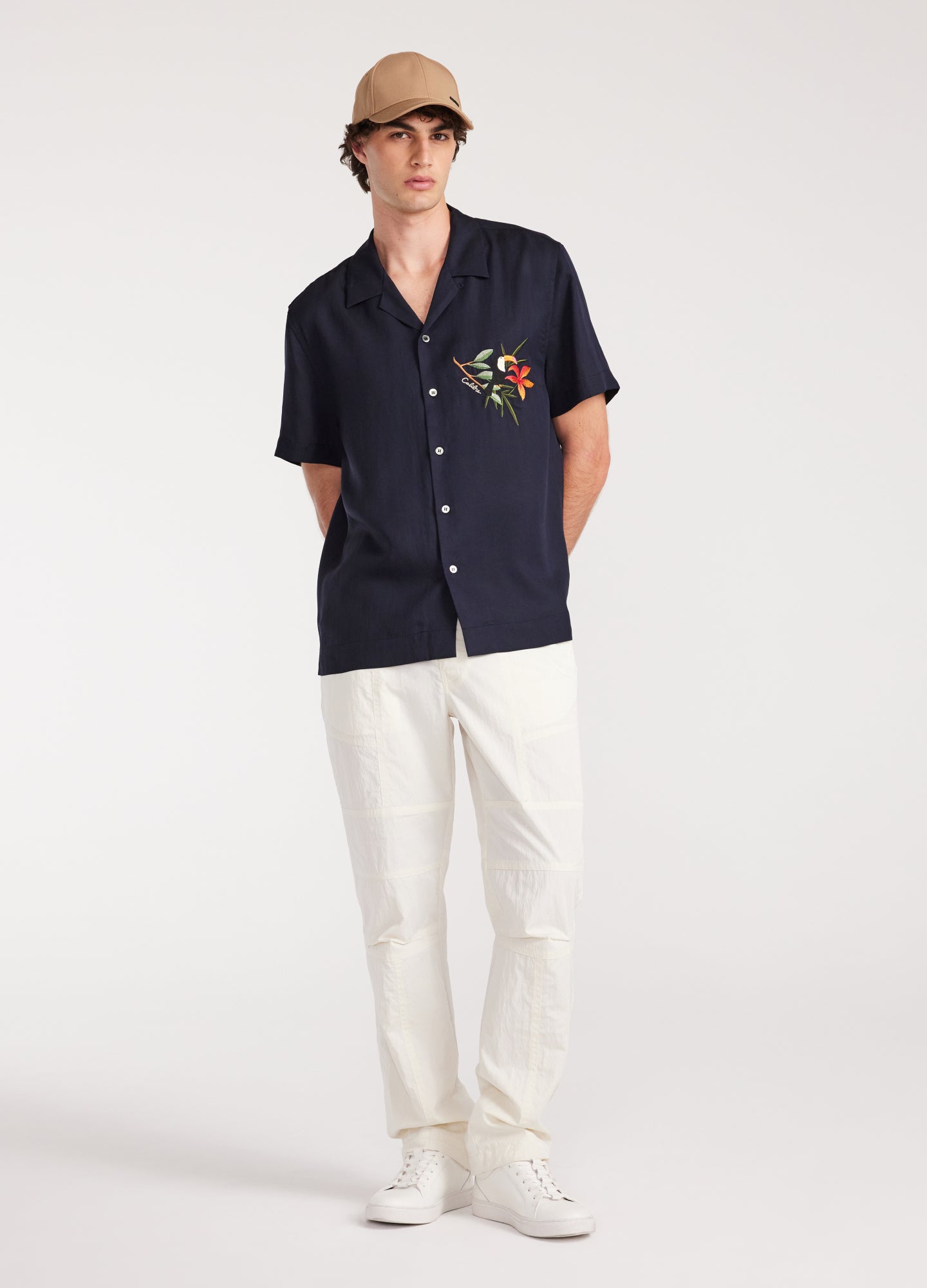 Toucan Embroidery Short Sleeve Shirt Navy