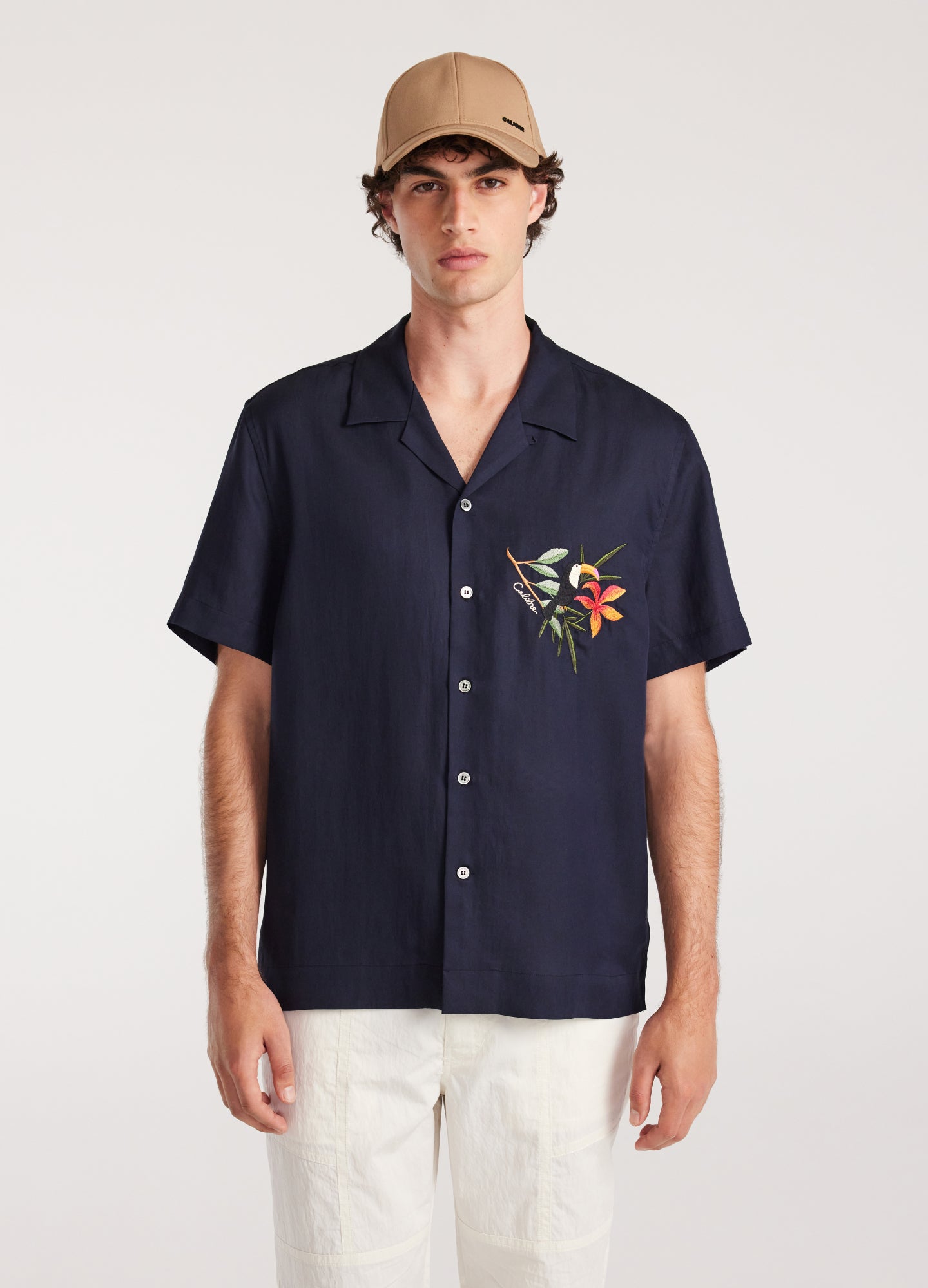 Toucan Embroidery Short Sleeve Shirt Navy