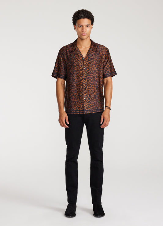 Leopard Print Short Sleeve Shirt Caramel