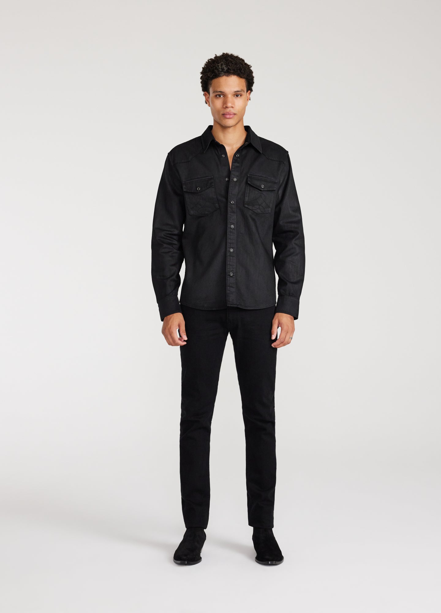 Coated Denim Western Shirt Black