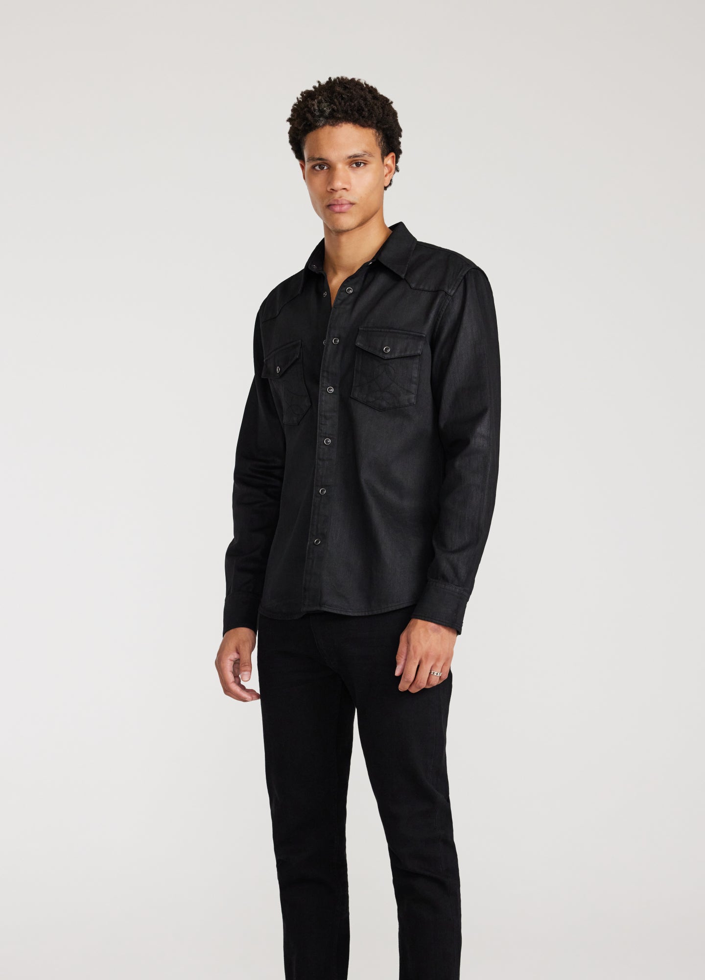 Coated Denim Western Shirt Black