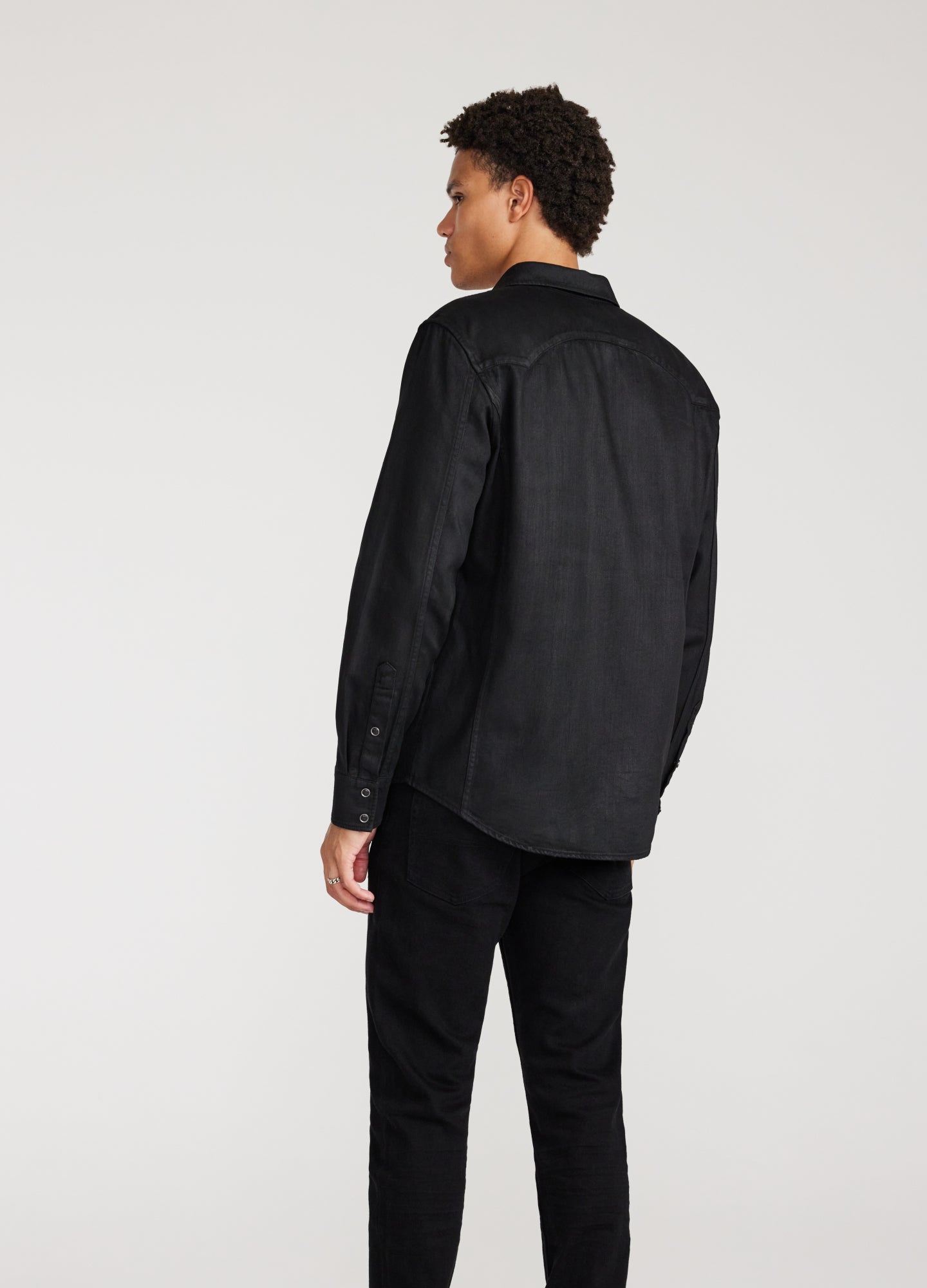 Coated Denim Western Shirt Black