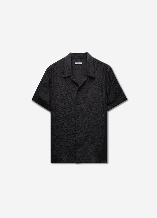 Animal Jacquard Silk Short Sleeve Shirt Black