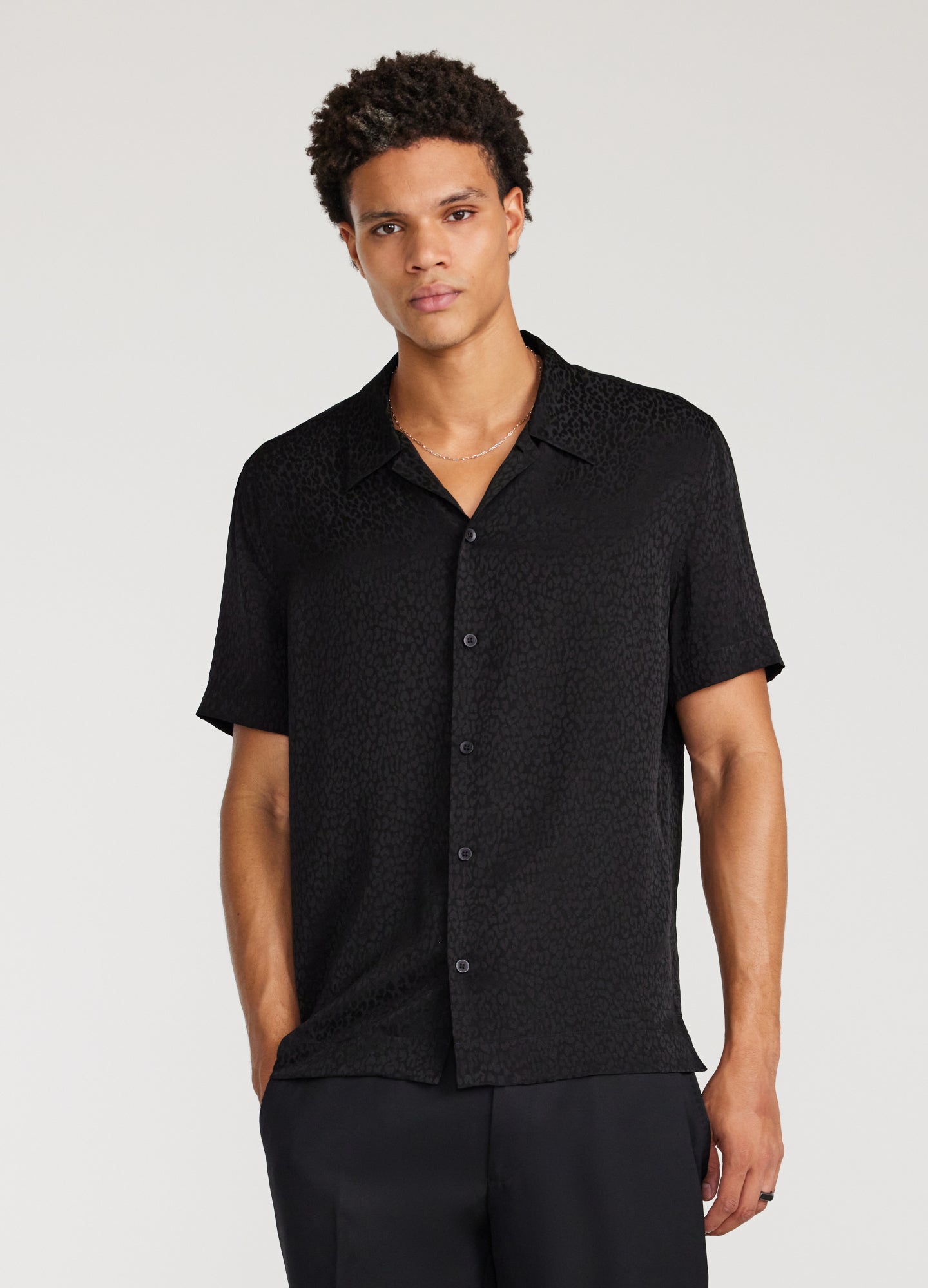 Animal Jacquard Silk Short Sleeve Shirt Black