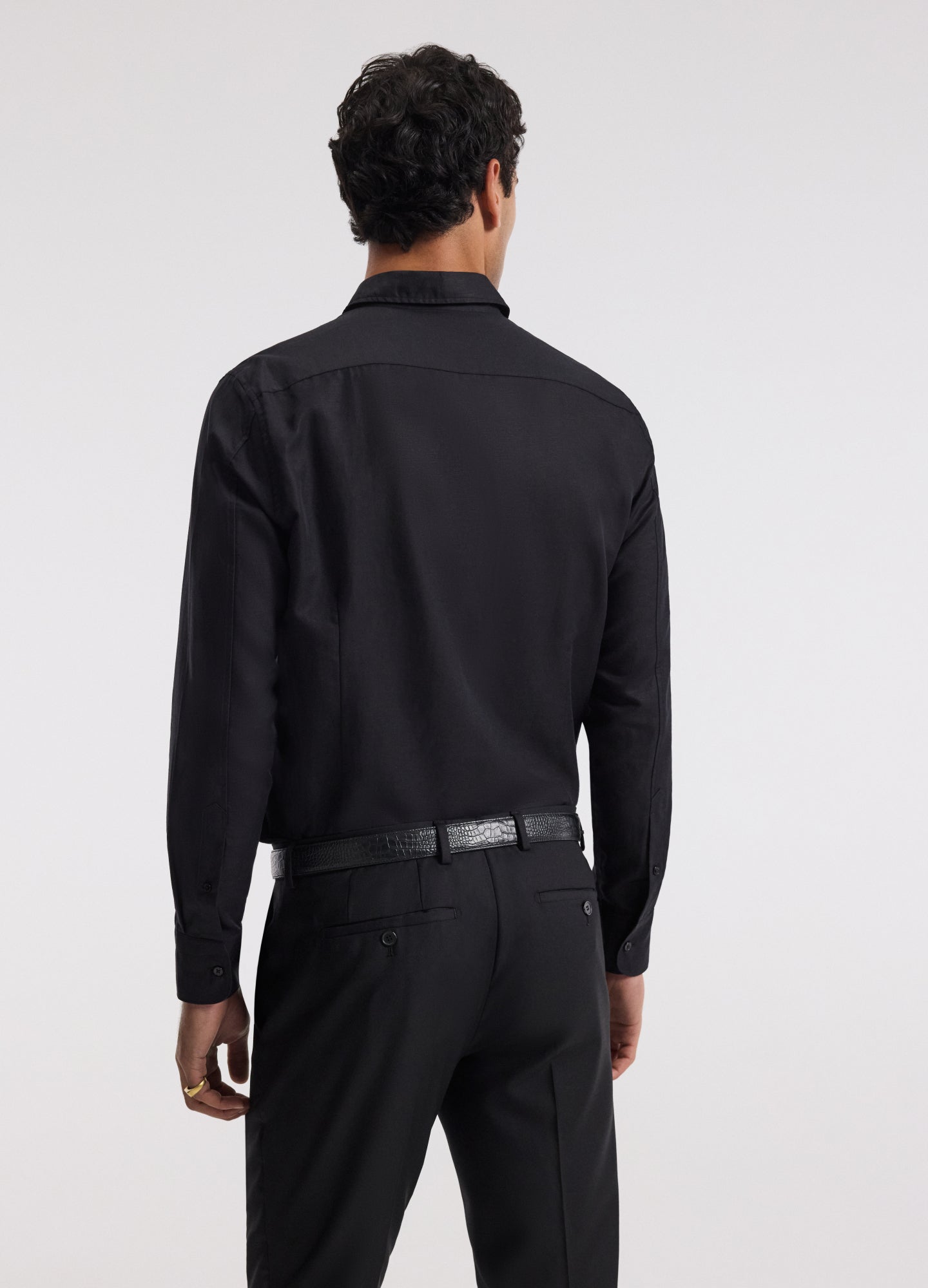 Tailored Cotton Linen Shirt Black