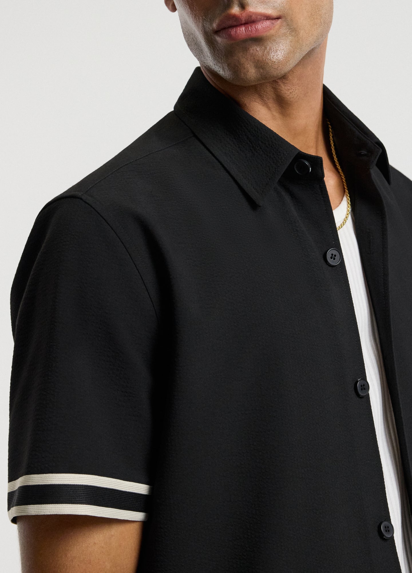 Stripe Trim Tech Overshirt Black