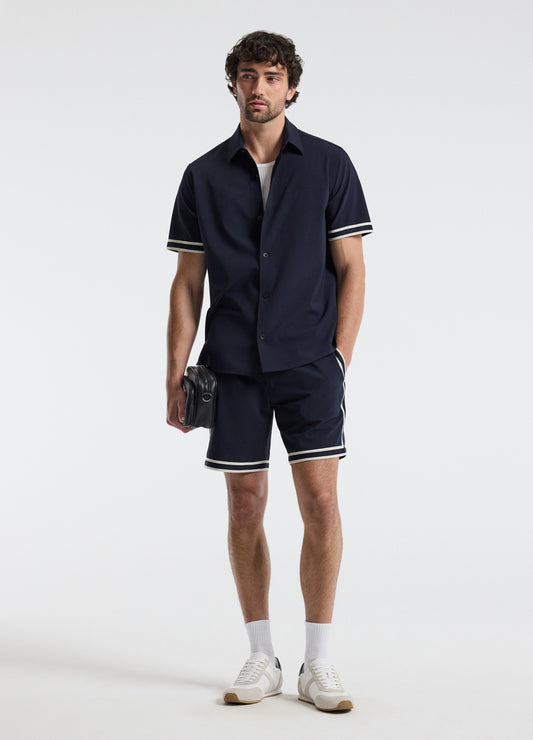 Stripe Trim Textured Overshirt Navy