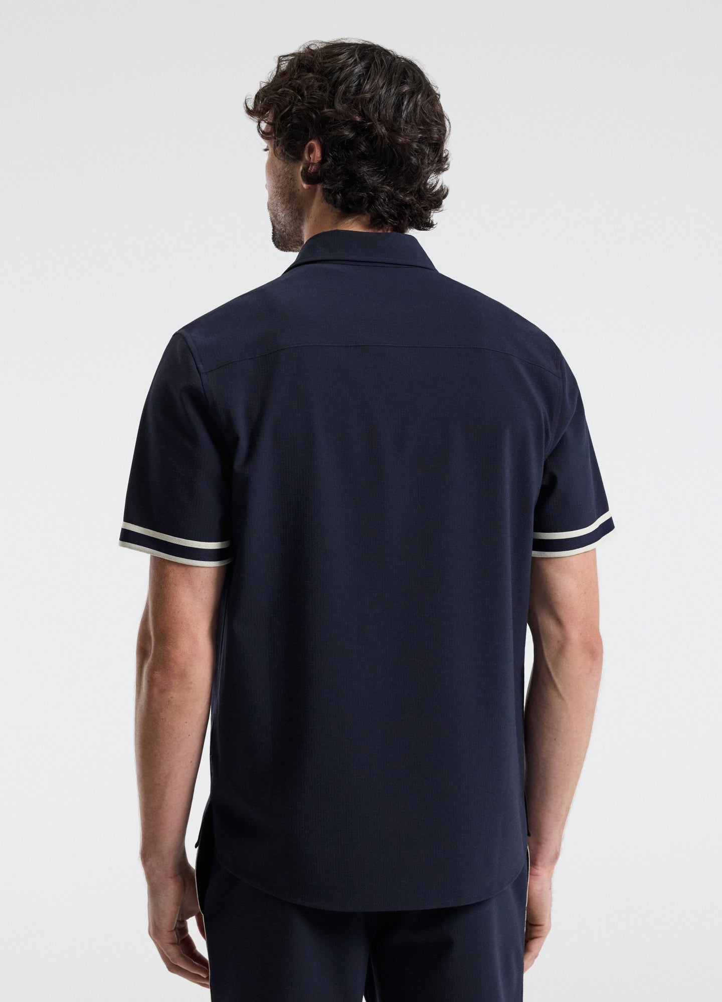 Stripe Trim Textured Overshirt Navy