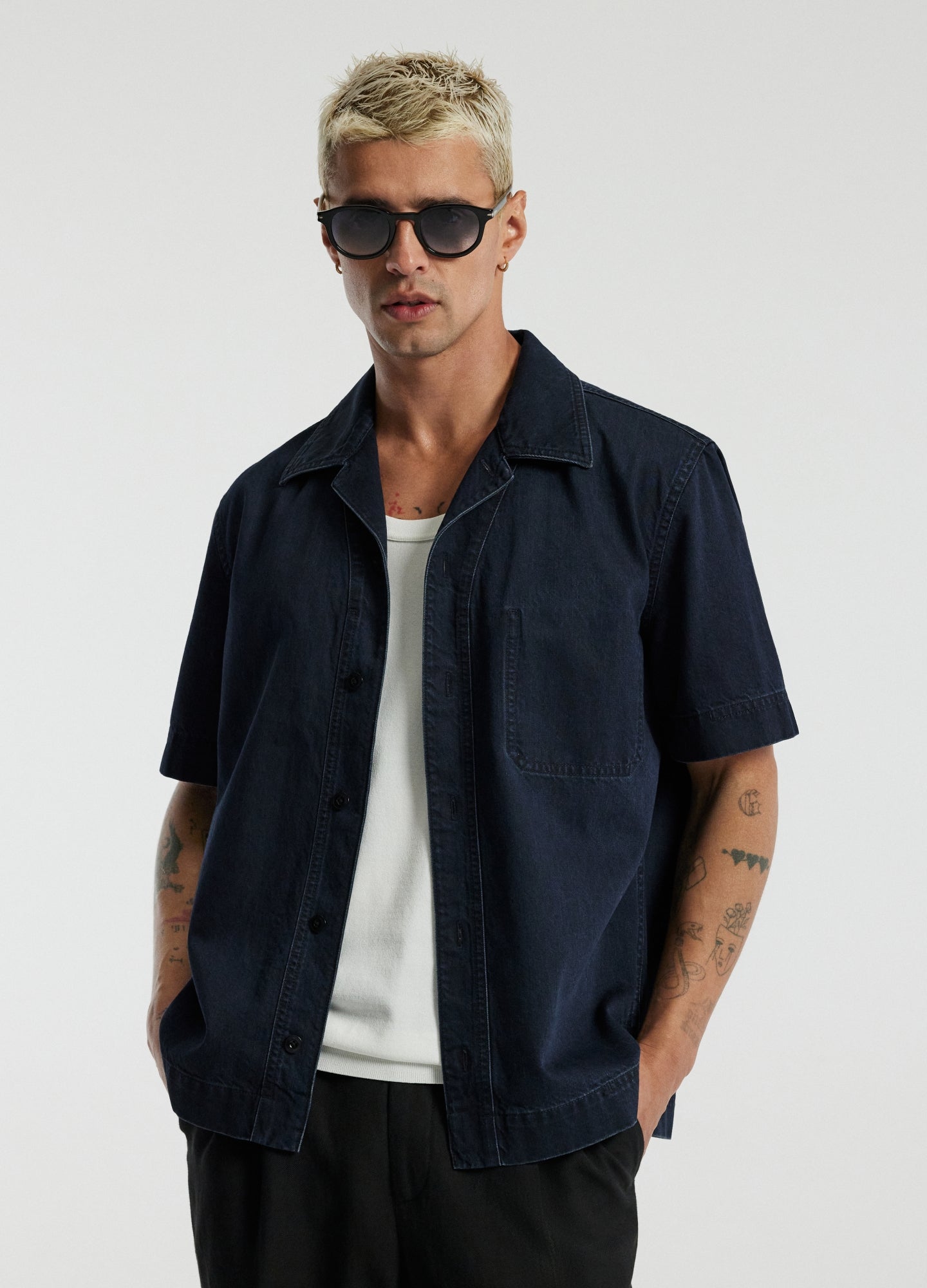 Denim Short Sleeved Overshirt Blue Black