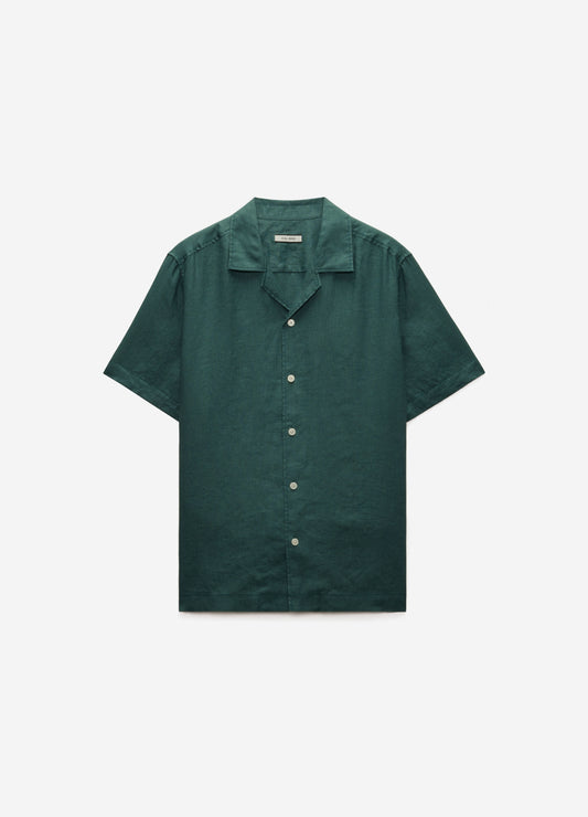 Cuff Detail Short Sleeve Linen Shirt Sea Green