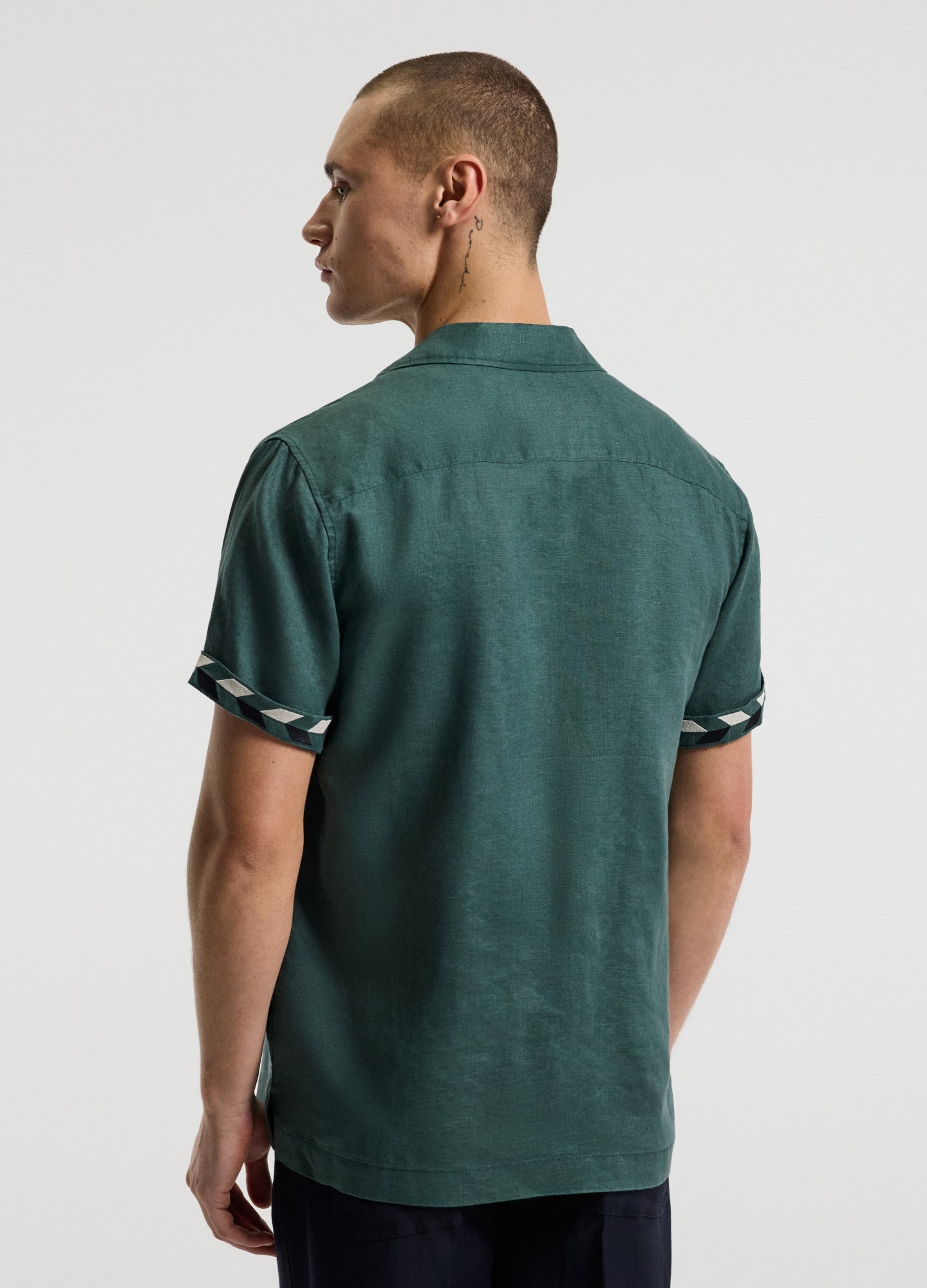 Cuff Detail Short Sleeve Linen Shirt Sea Green