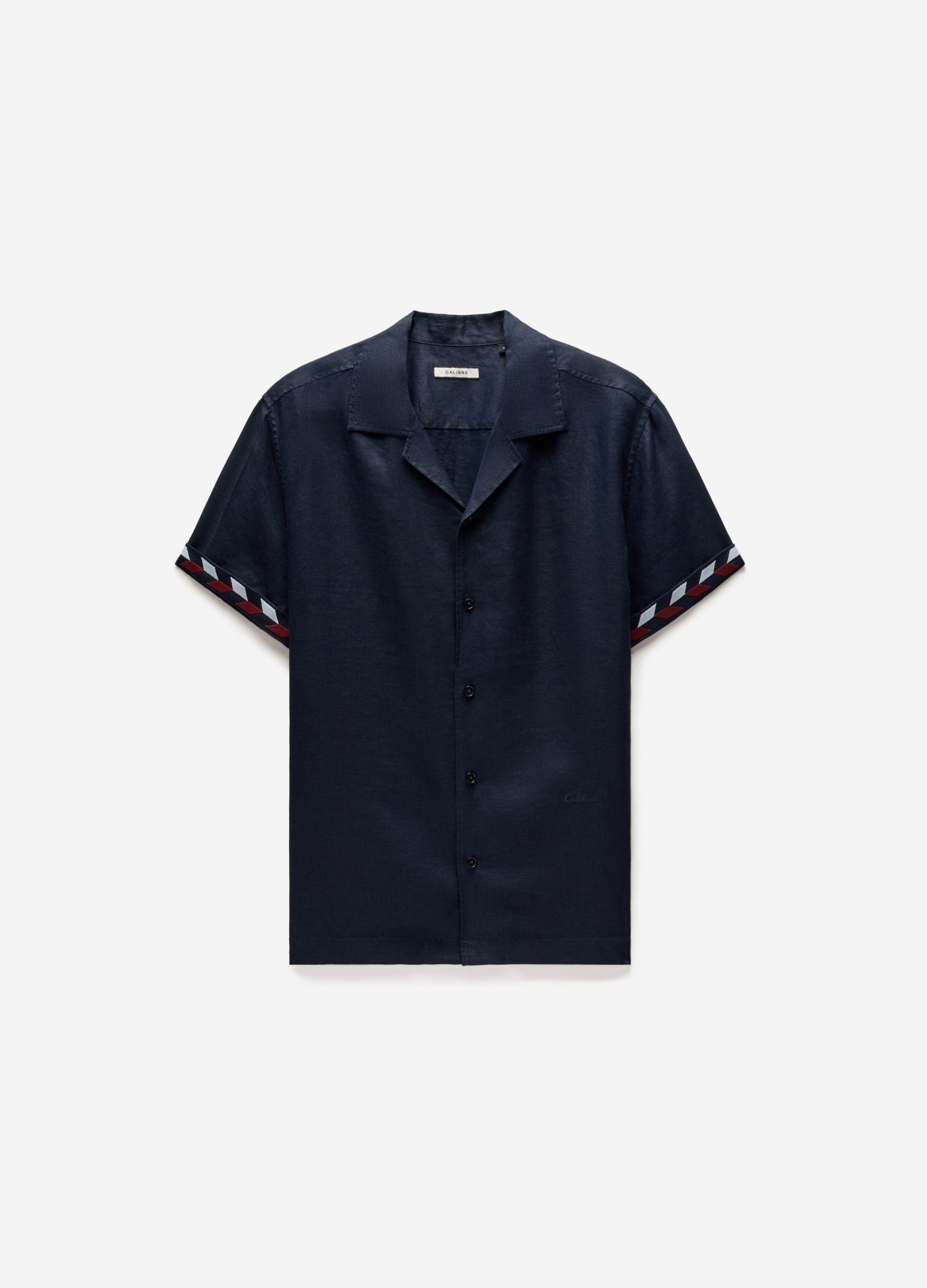 Cuff Detail Short Sleeved Linen Shirt Navy