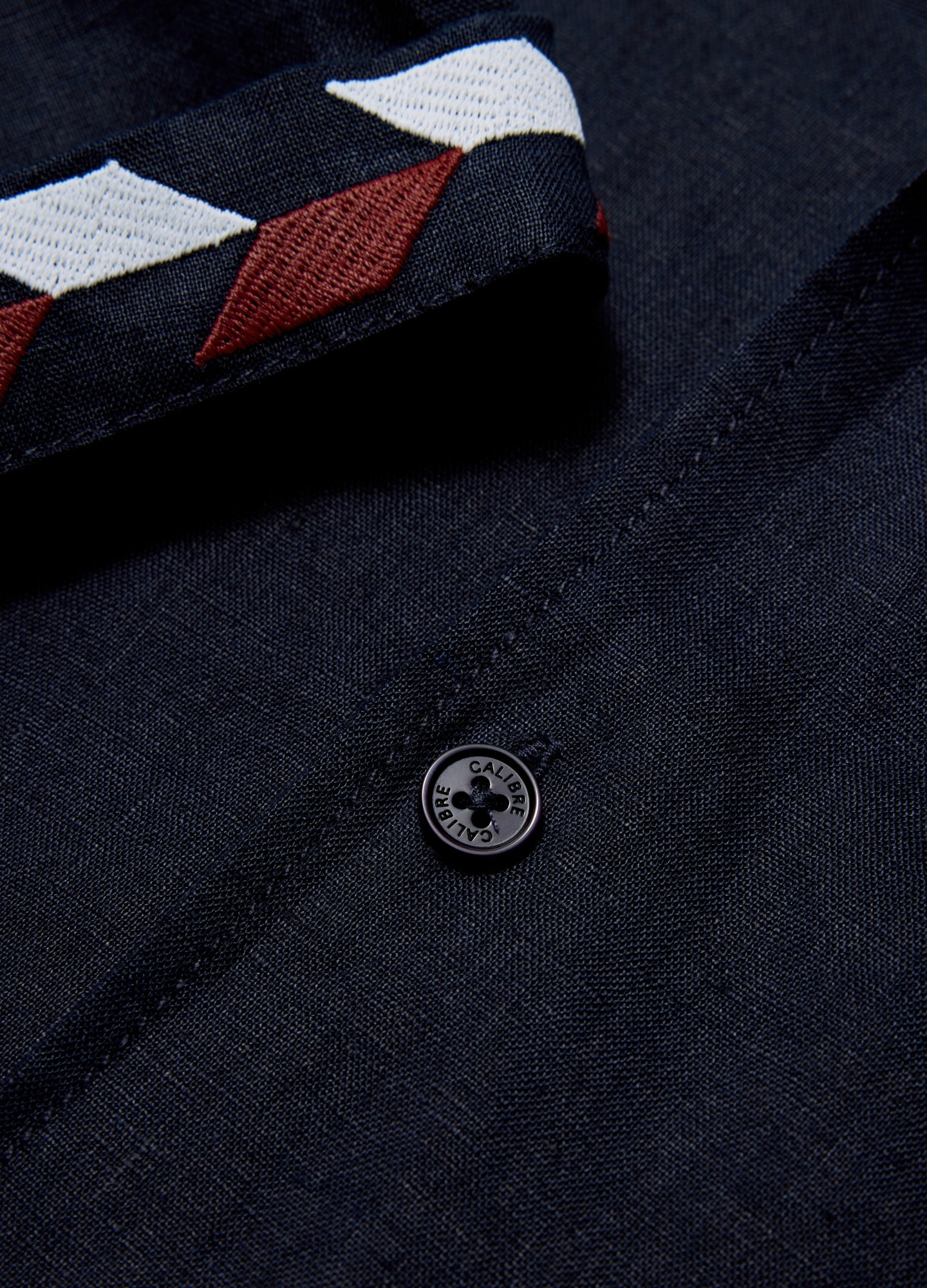 Cuff Detail Short Sleeved Linen Shirt Navy