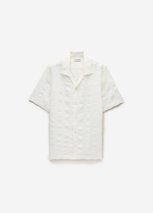 Textured Cotton Linen Short Sleeved Shirt Ivory
