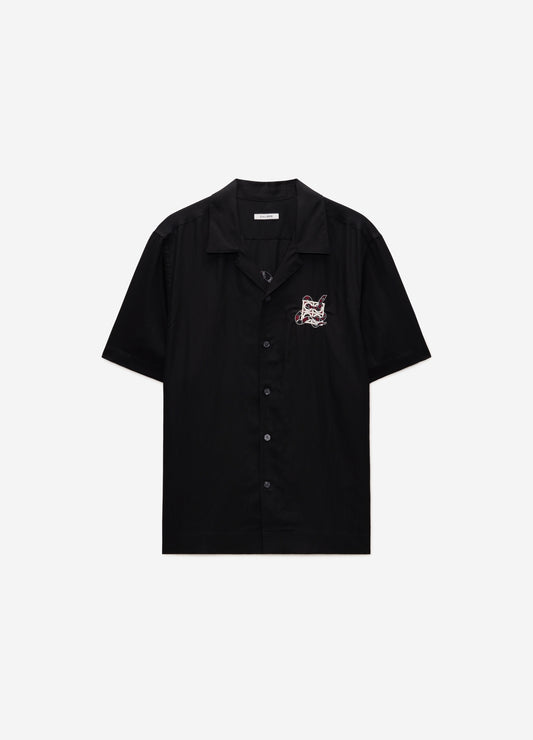 Snake Embroidered Short Sleeve Shirt Black