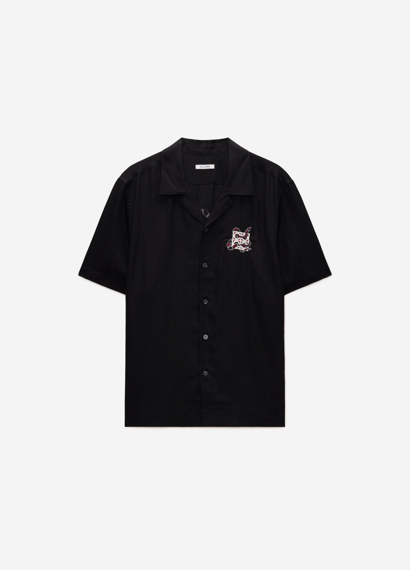 Snake Embroidered Short Sleeve Shirt Black