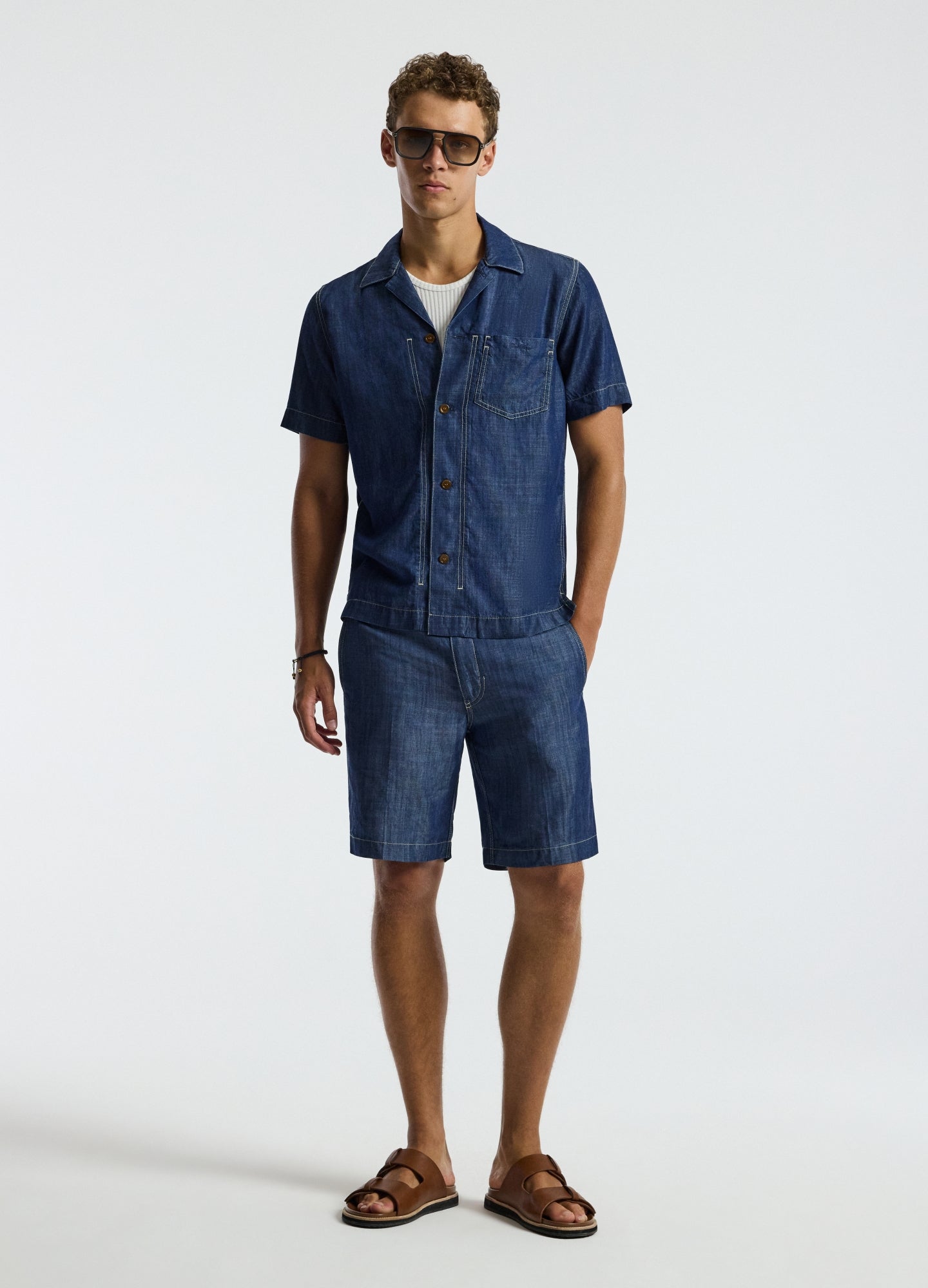 Fluid Denim Short Sleeved Shirt Blue