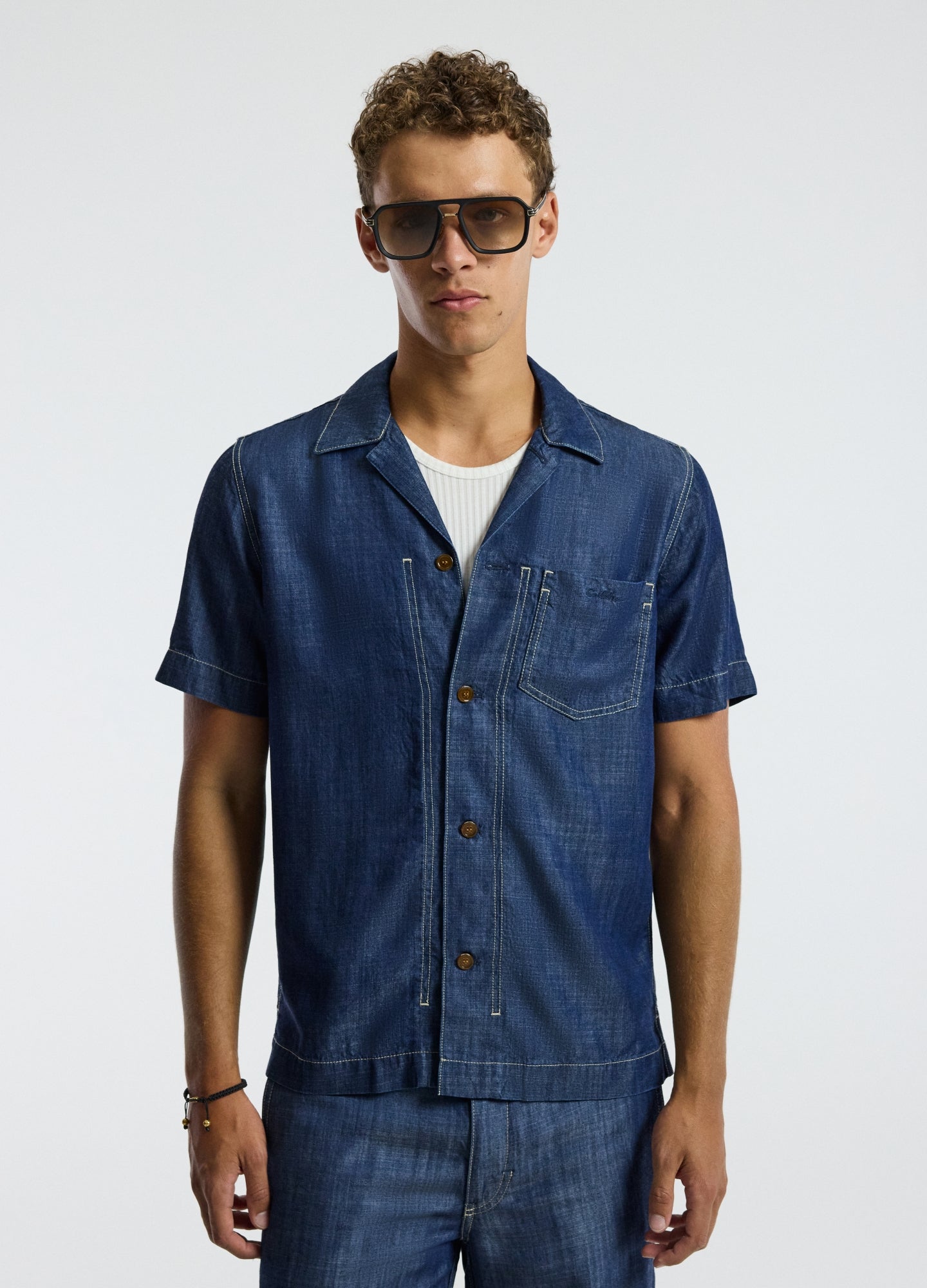 Fluid Denim Short Sleeved Shirt Blue