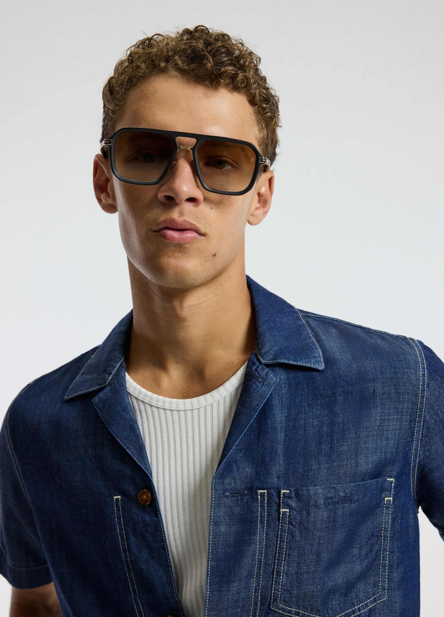 Fluid Denim Short Sleeved Shirt Blue