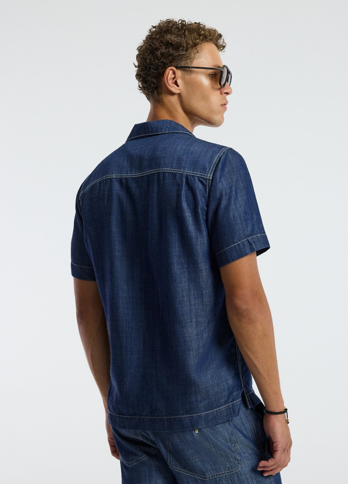 Fluid Denim Short Sleeved Shirt Blue