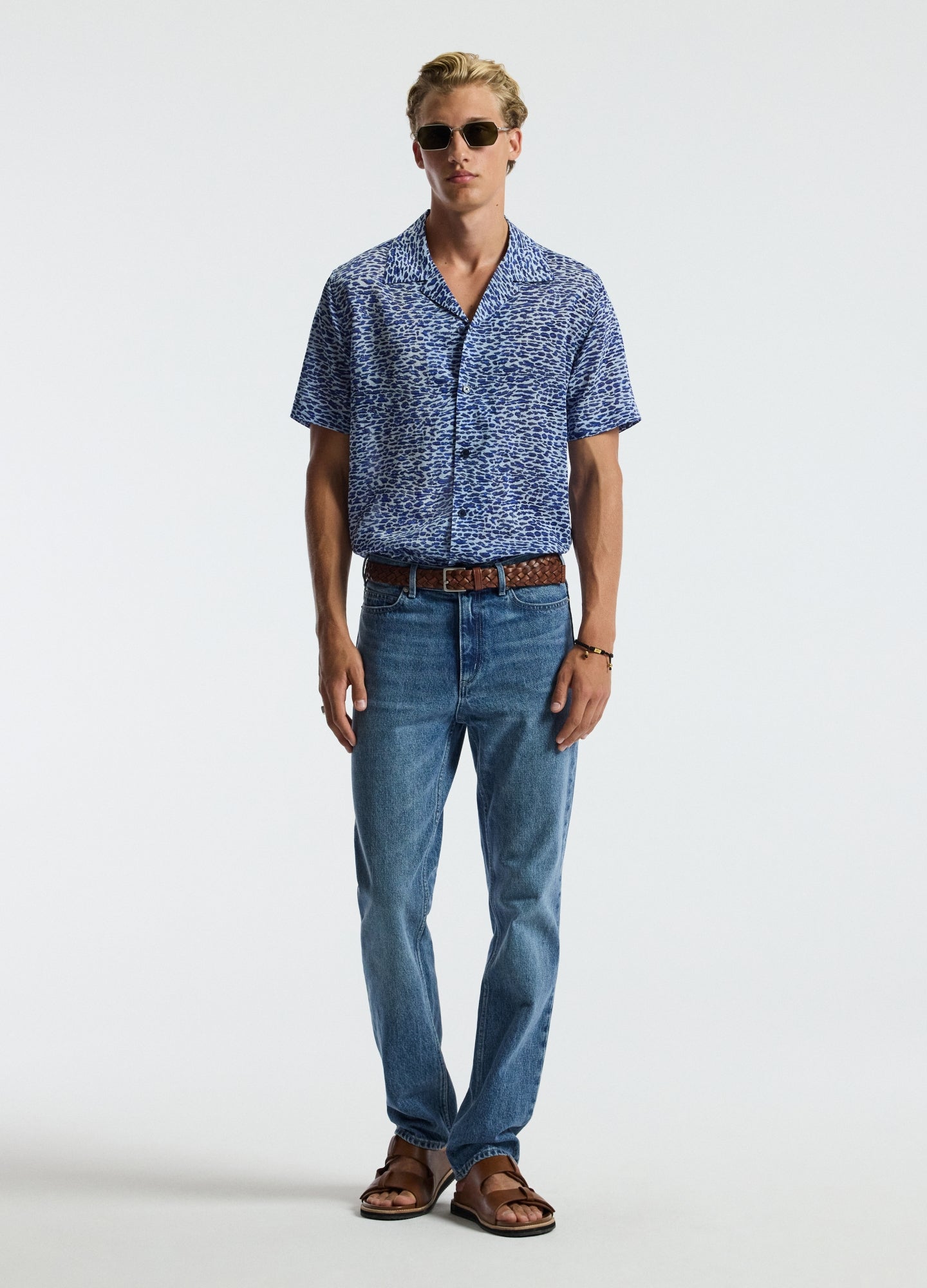 Leopard Print Short Sleeved Shirt Blue