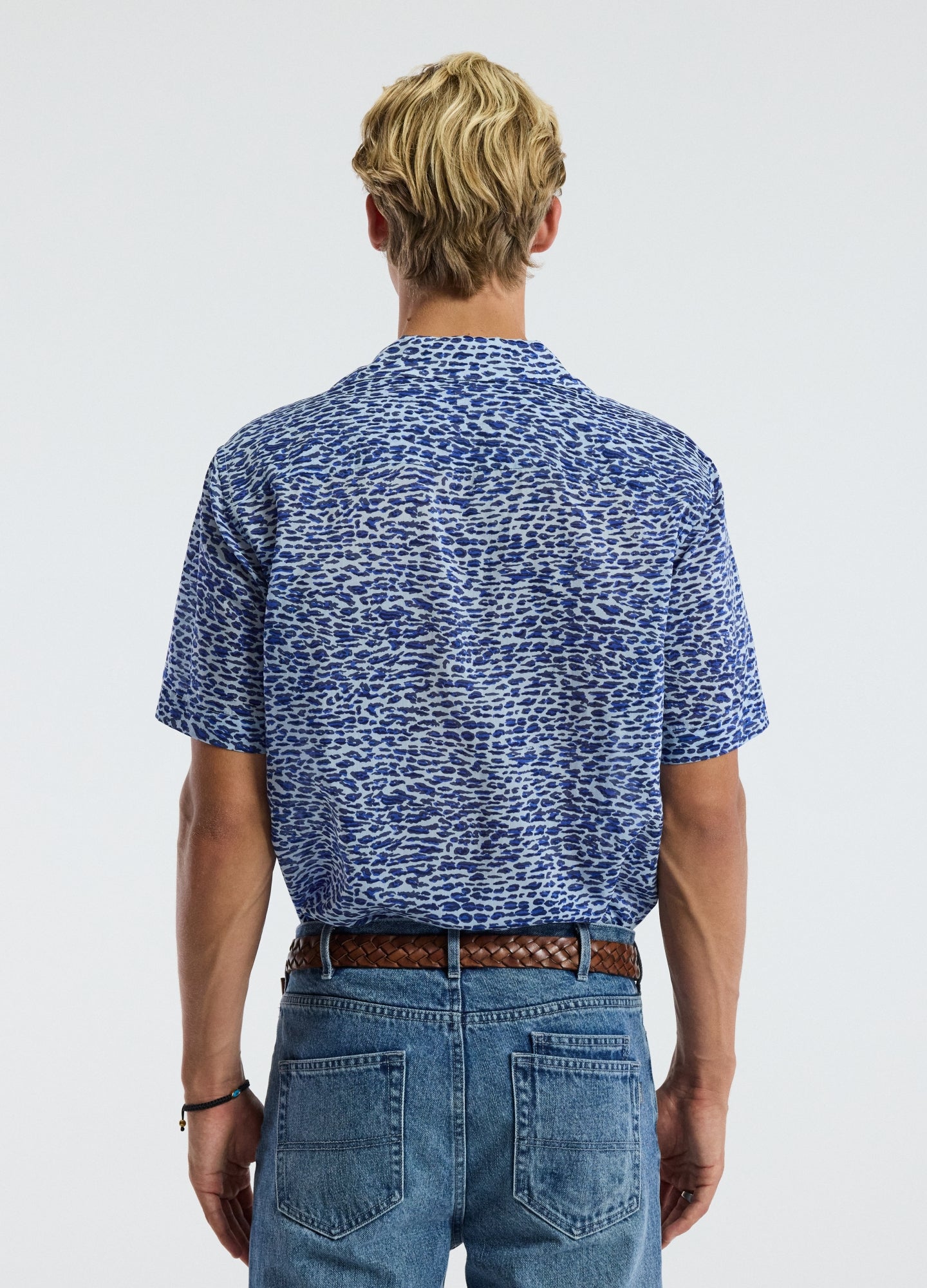 Leopard Print Short Sleeved Shirt Blue