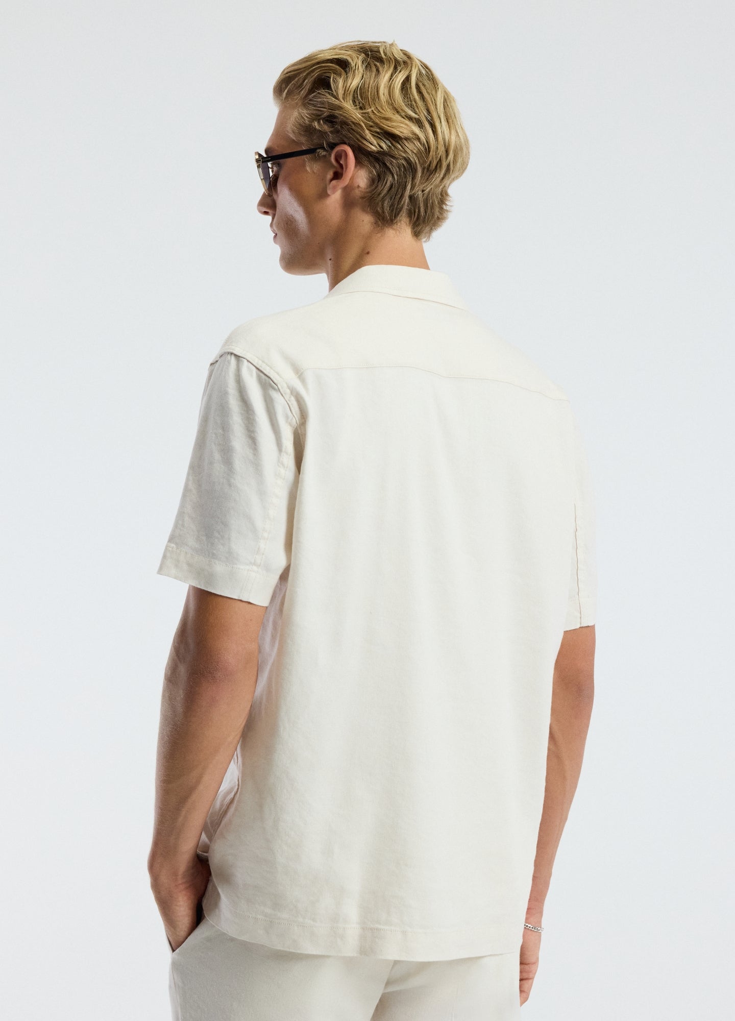Washed Stretch Linen Short Sleeved Shirt Ivory