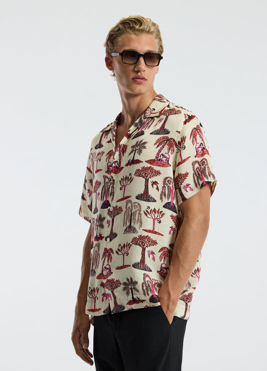 Island Print Short Sleeve Shirt Pink