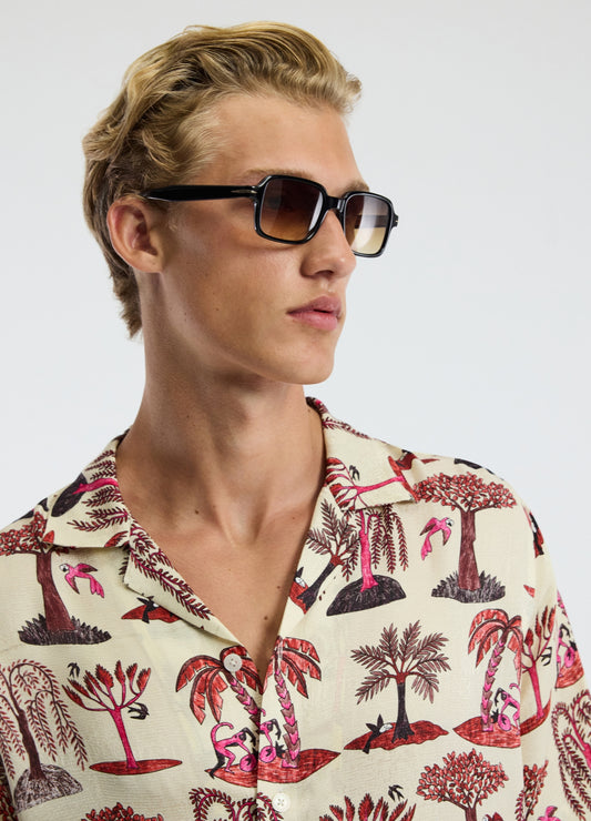 Island Print Short Sleeve Shirt Pink