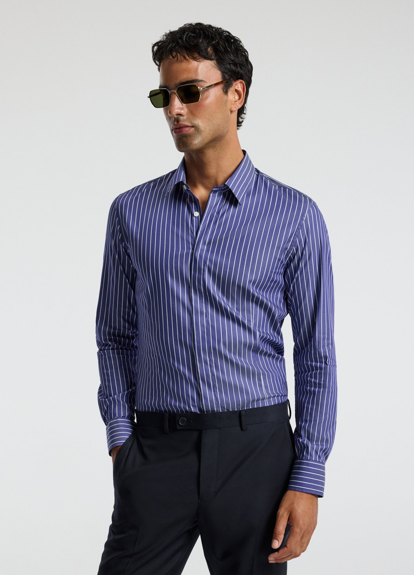 Stripe Stretch Shirt Navy