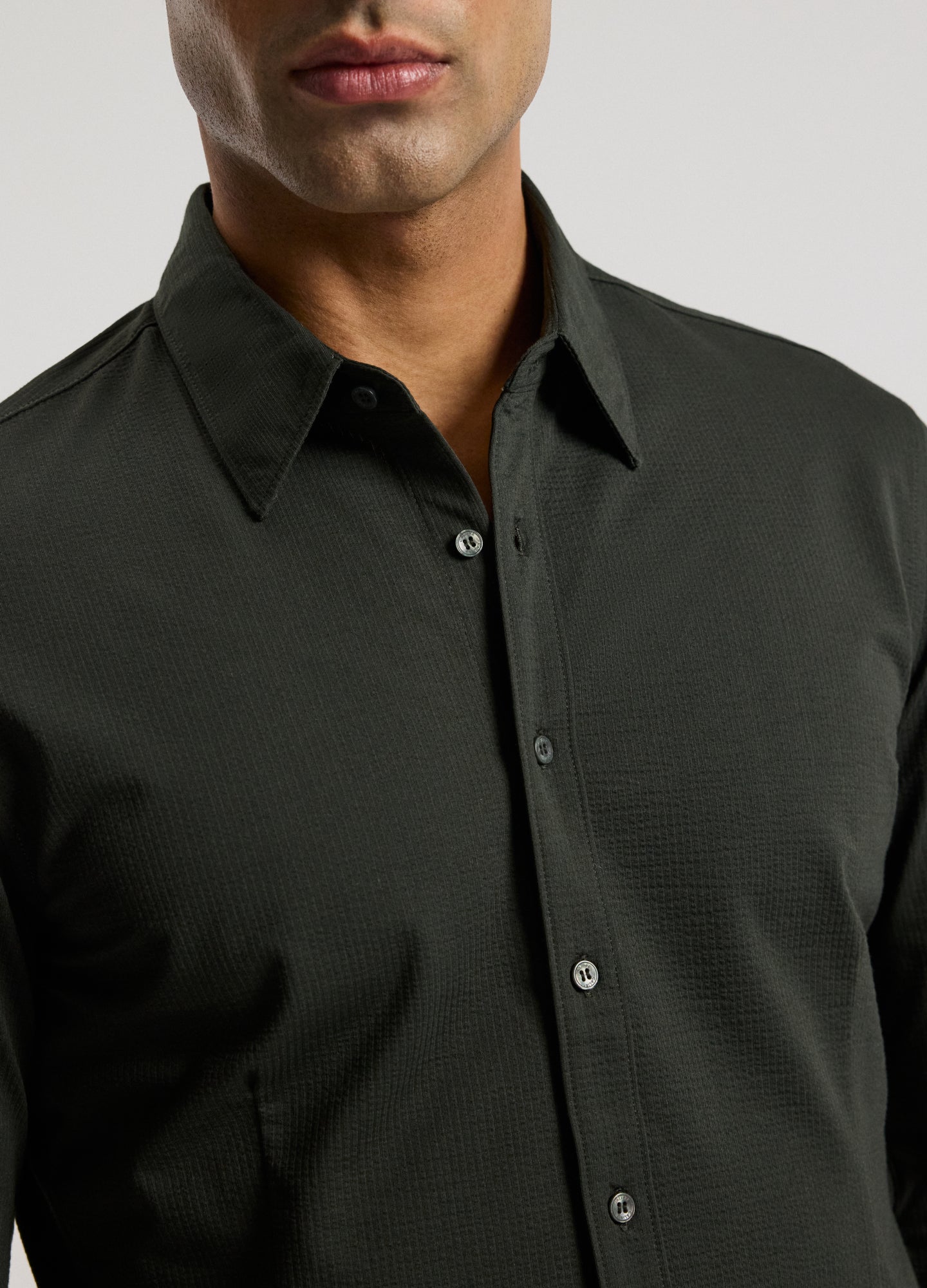 Textured Knit Stretch Shirt Dark Khaki