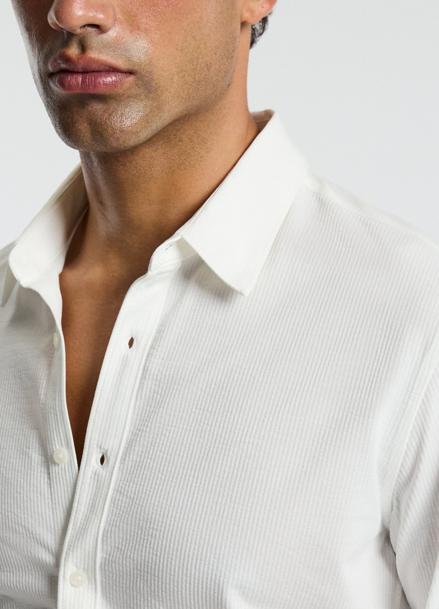 Textured Knit Stretch Shirt Off White