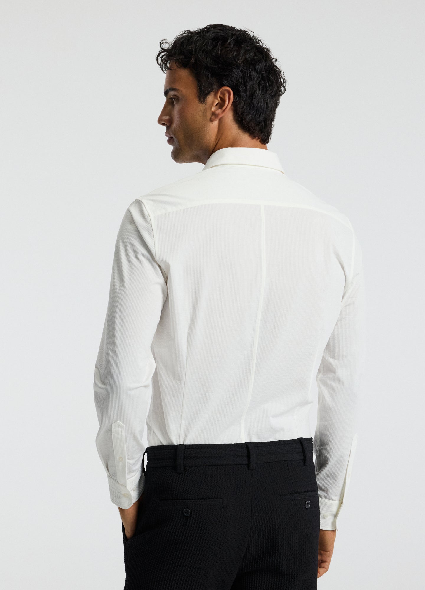 Textured Knit Stretch Shirt Off White