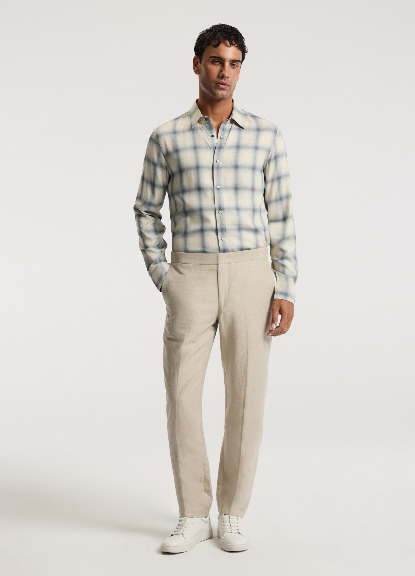 Tailored Check Long Sleeve Shirt Bone
