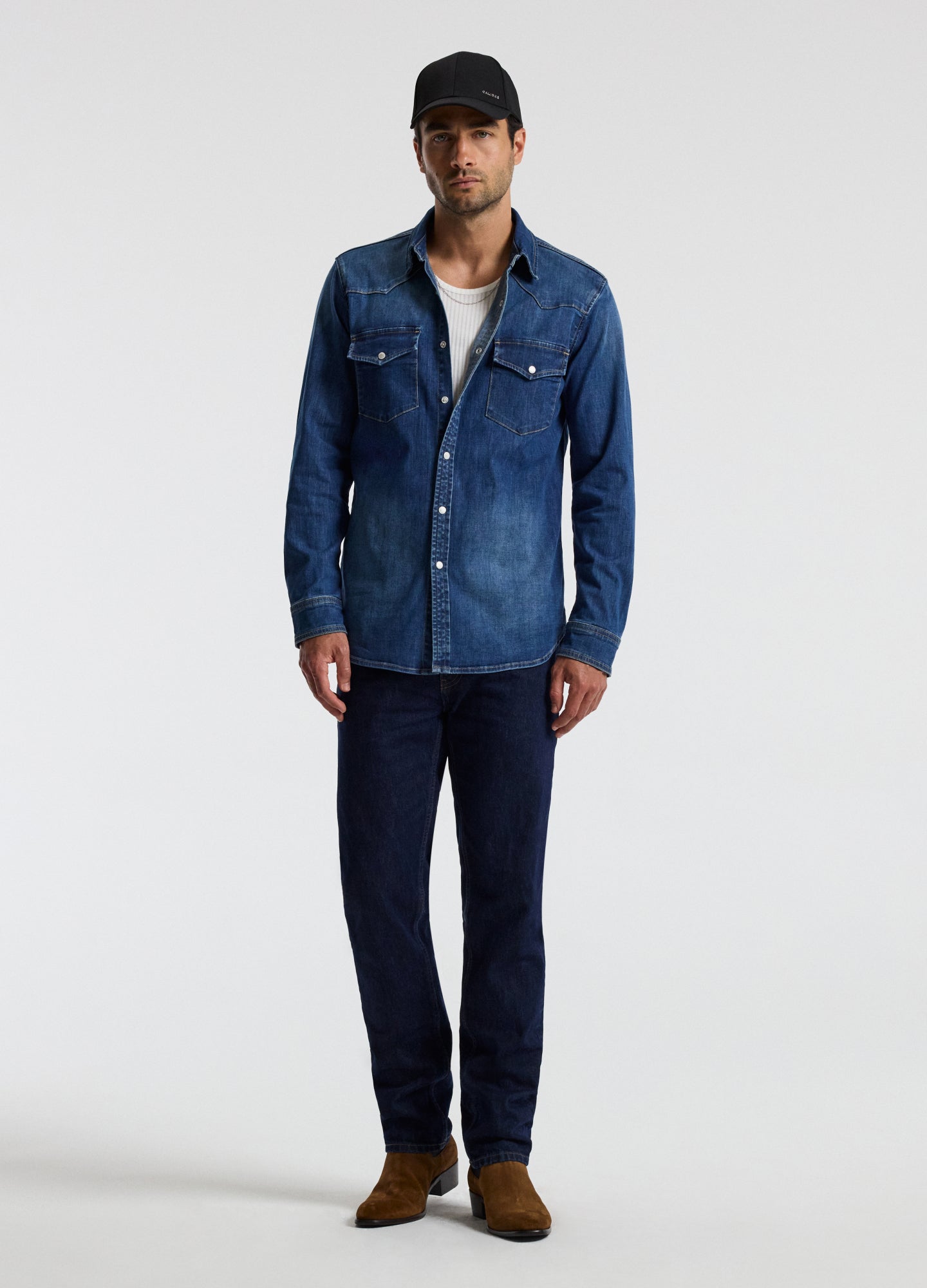 Tailored Denim Western Shirt Mid Blue