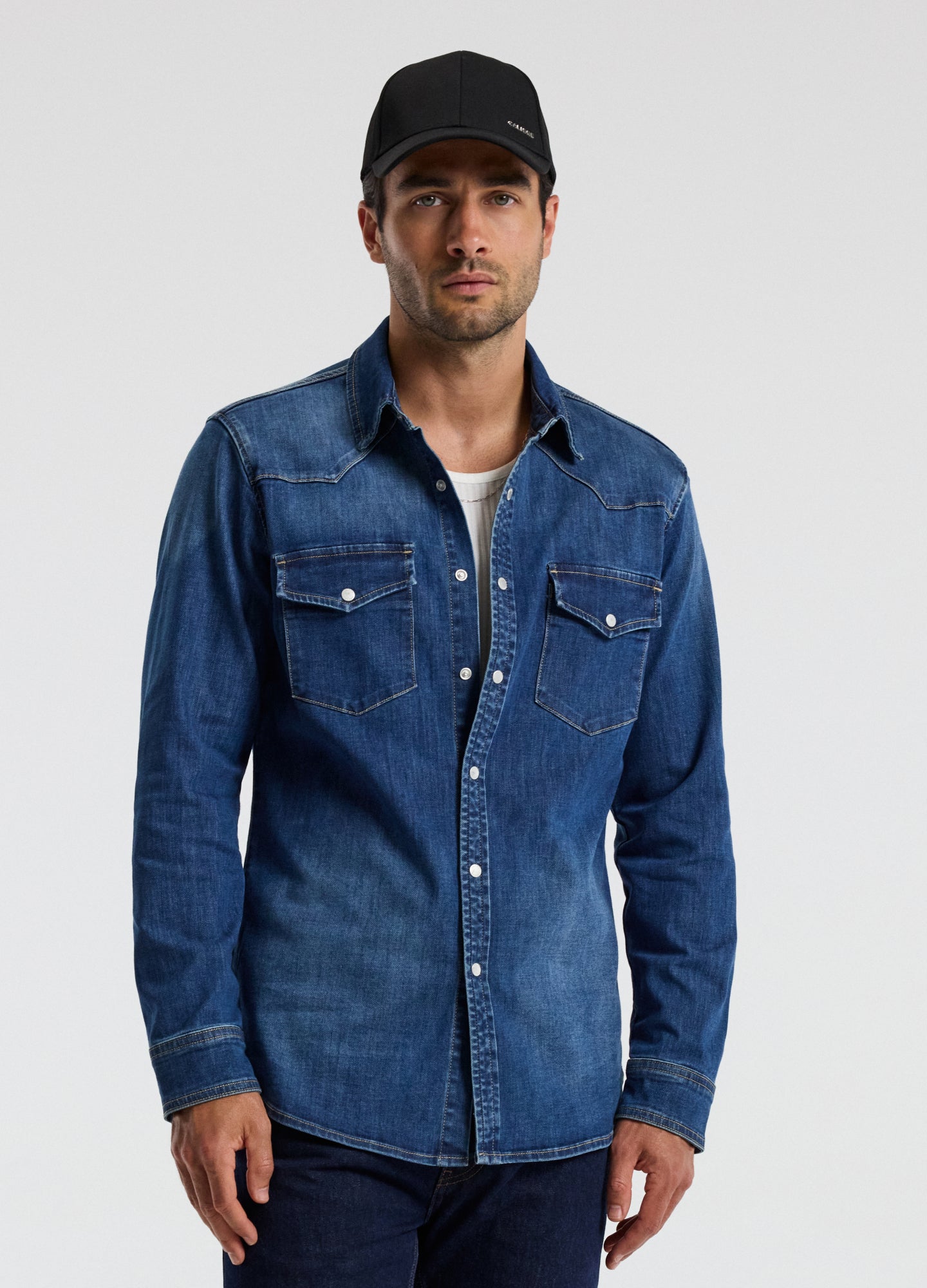 Tailored Denim Western Shirt Mid Blue