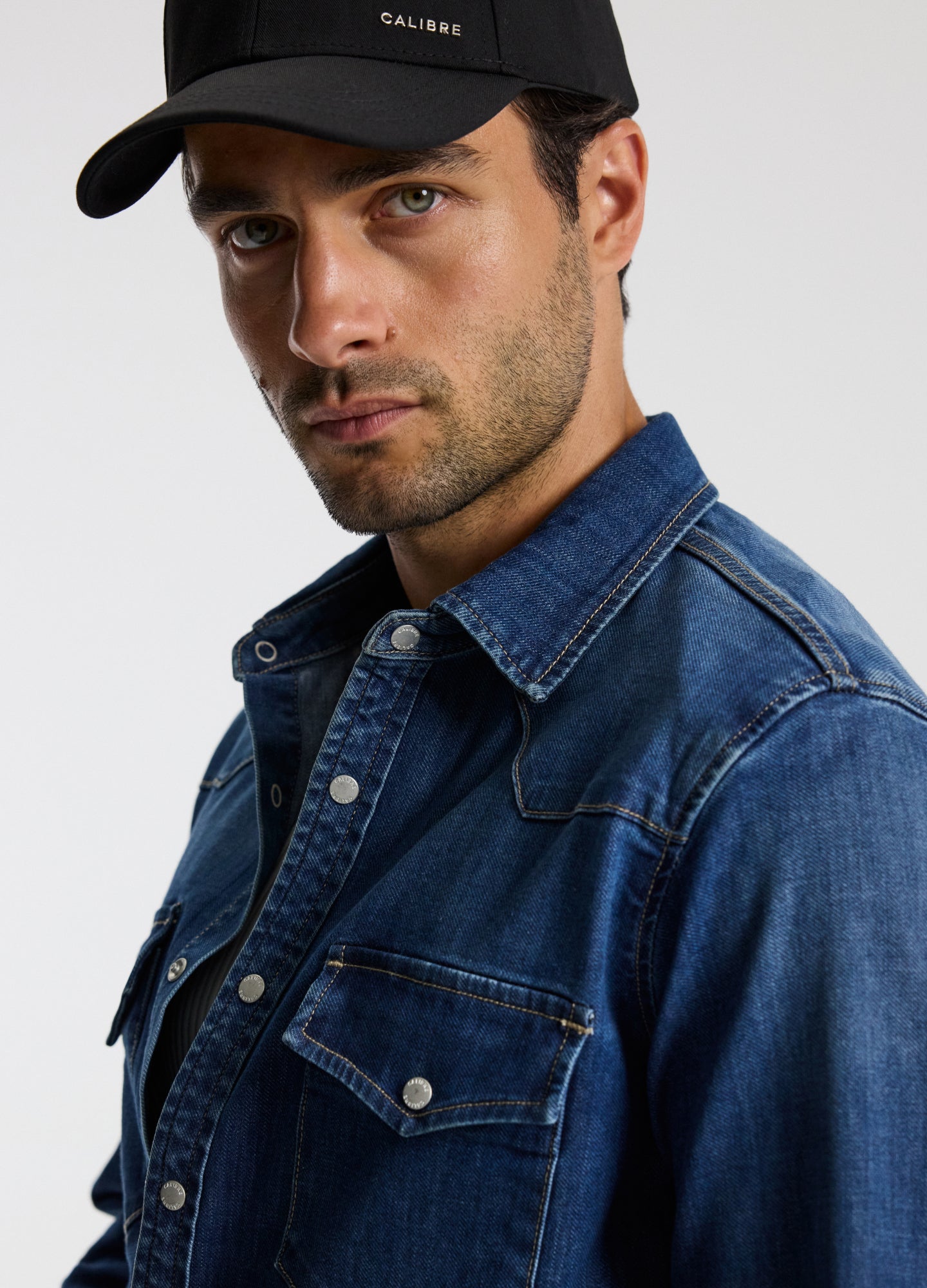 Tailored Denim Western Shirt Mid Blue