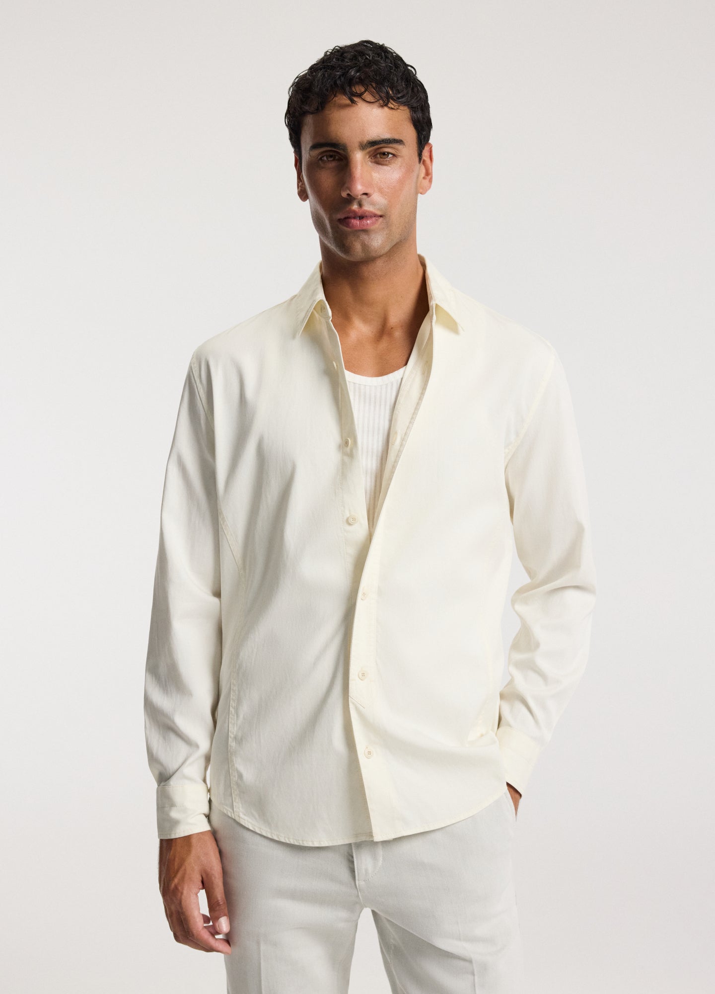 Relaxed Stitch Detail Overshirt Cream