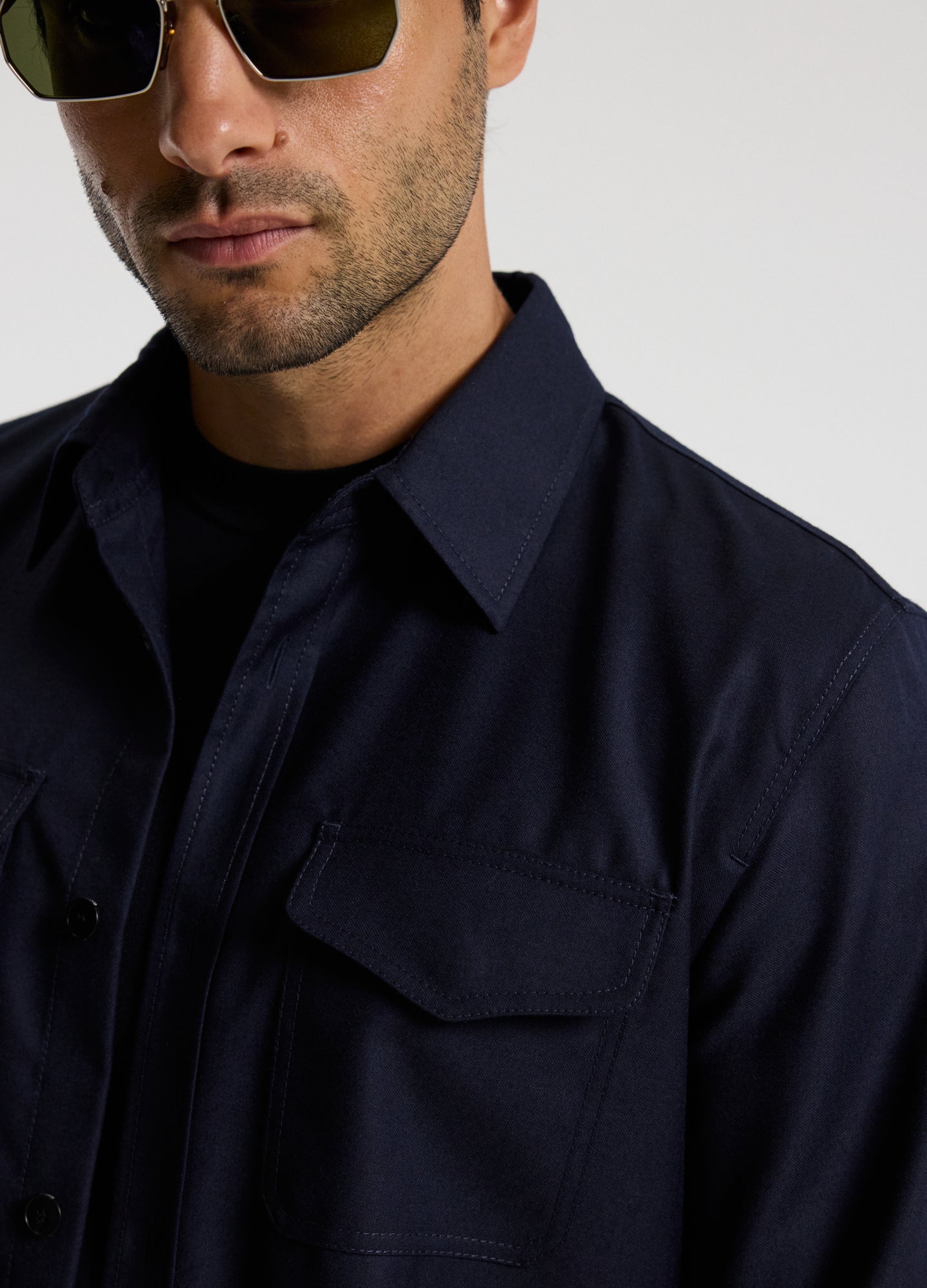 Slim Wool Flannel Shirt Navy