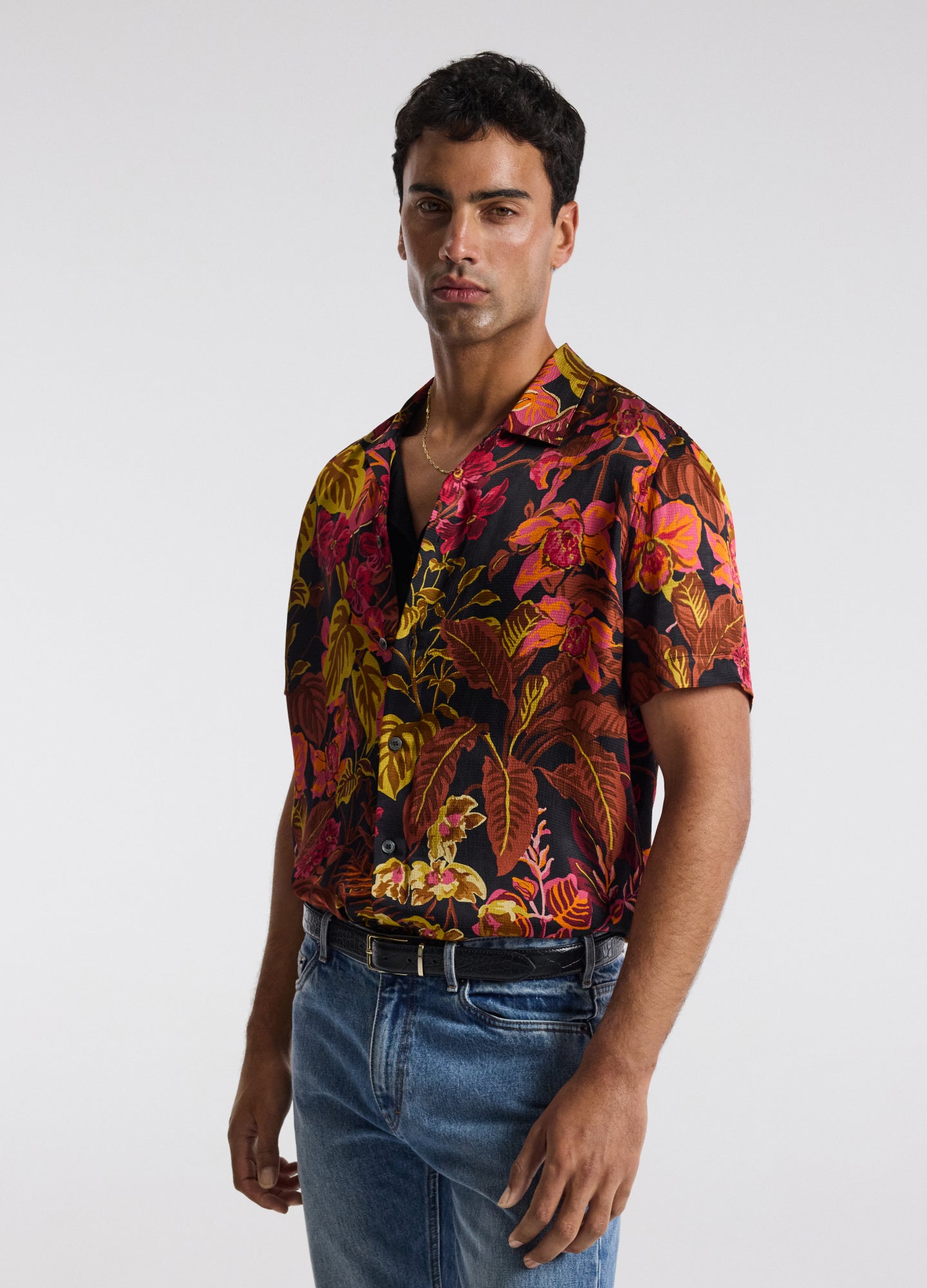 Tropic Noir Camp Collar Shirt Rust