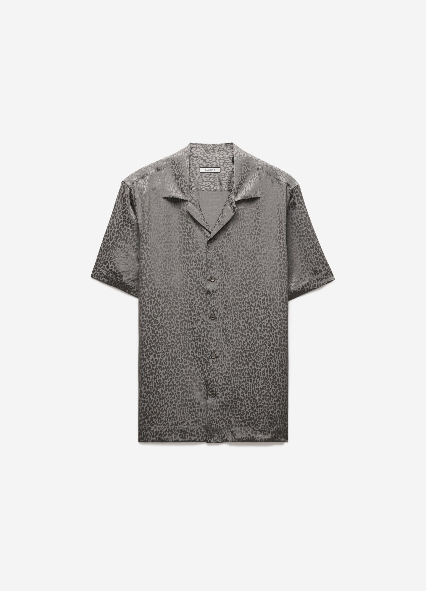 Leopard Camp Collar Silk Shirt Zinc