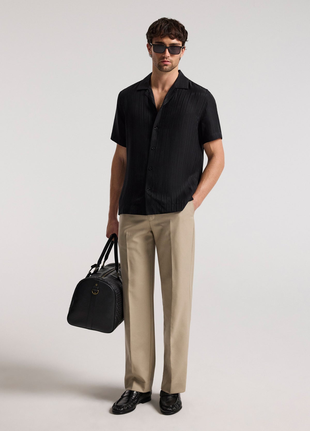 Camp Collar Jacquard Monogram Shirt Black