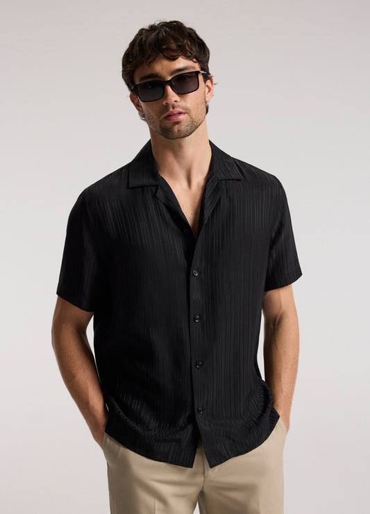 Camp Collar Jacquard Monogram Shirt Black