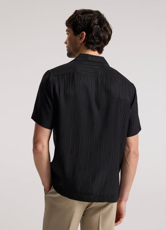 Camp Collar Jacquard Monogram Shirt Black