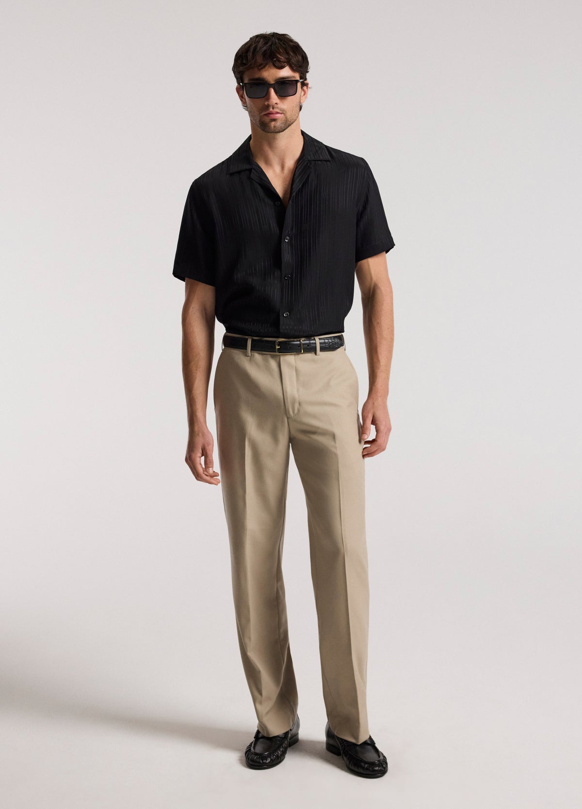 Camp Collar Jacquard Monogram Shirt Black