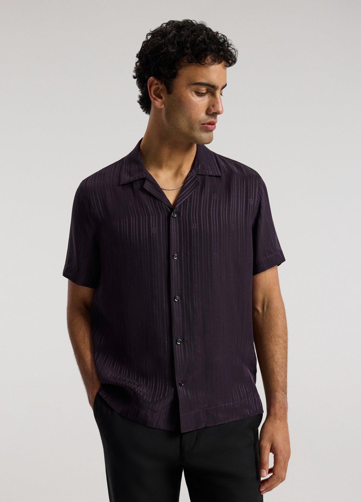 Camp Collar Jacquard Monogram Shirt Plum