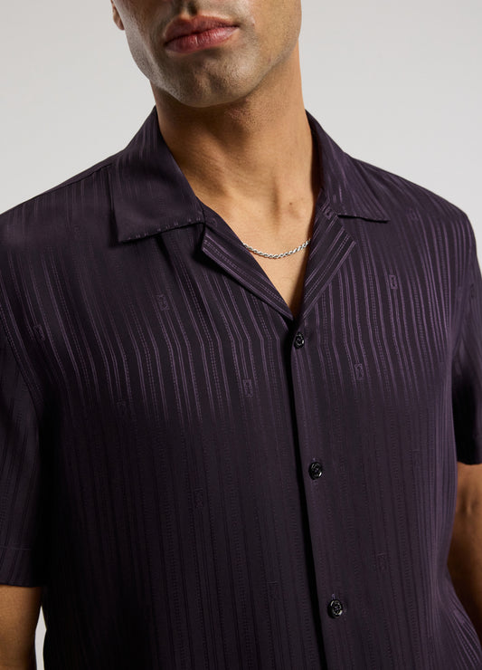 Camp Collar Jacquard Monogram Shirt Plum