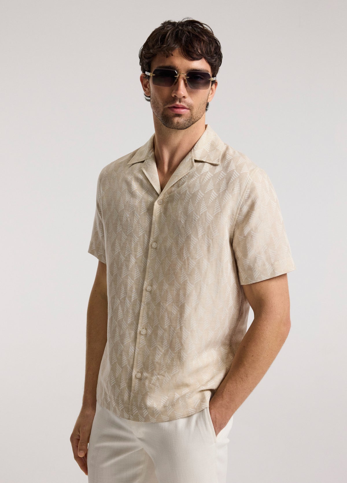 Camp Collar Arrow Jacquard Shirt Natural