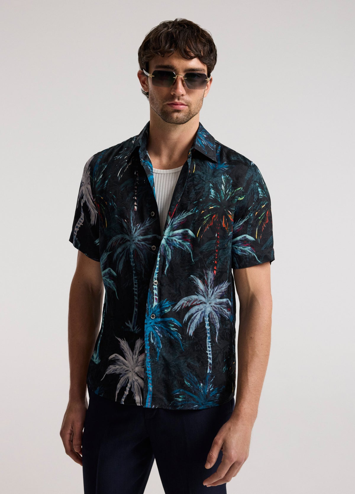 Relaxed Midnight Palms Short Sleeve Shirt Seafoam