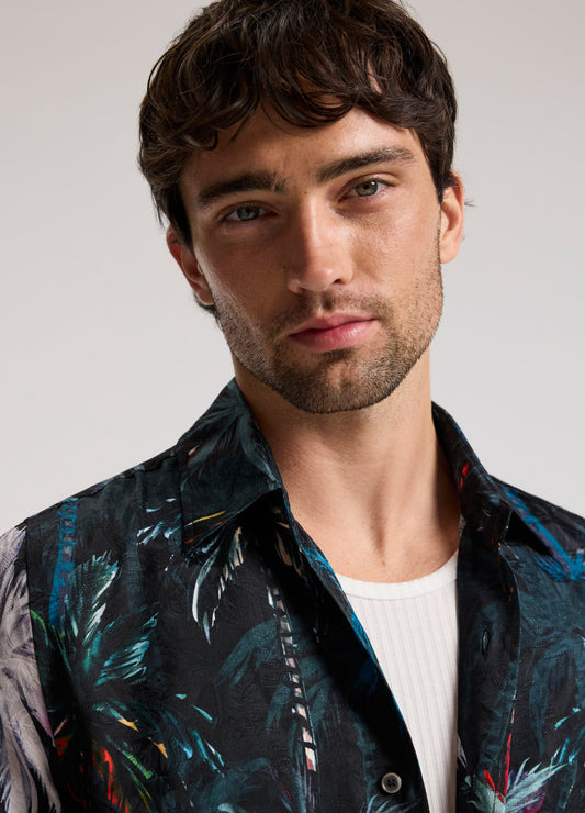 Relaxed Midnight Palms Short Sleeve Shirt Seafoam